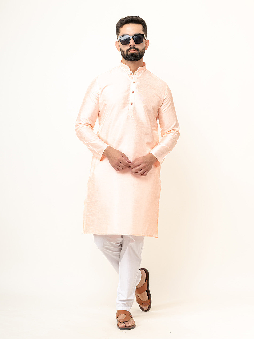 Peach Dupin Solid Kurta for Men