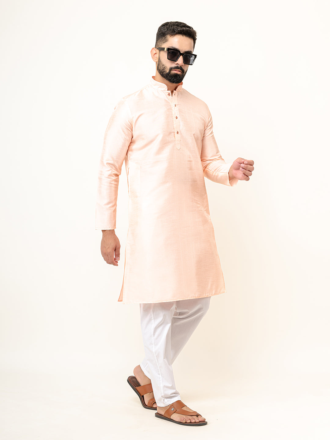 Peach Dupin Solid Kurta for Men