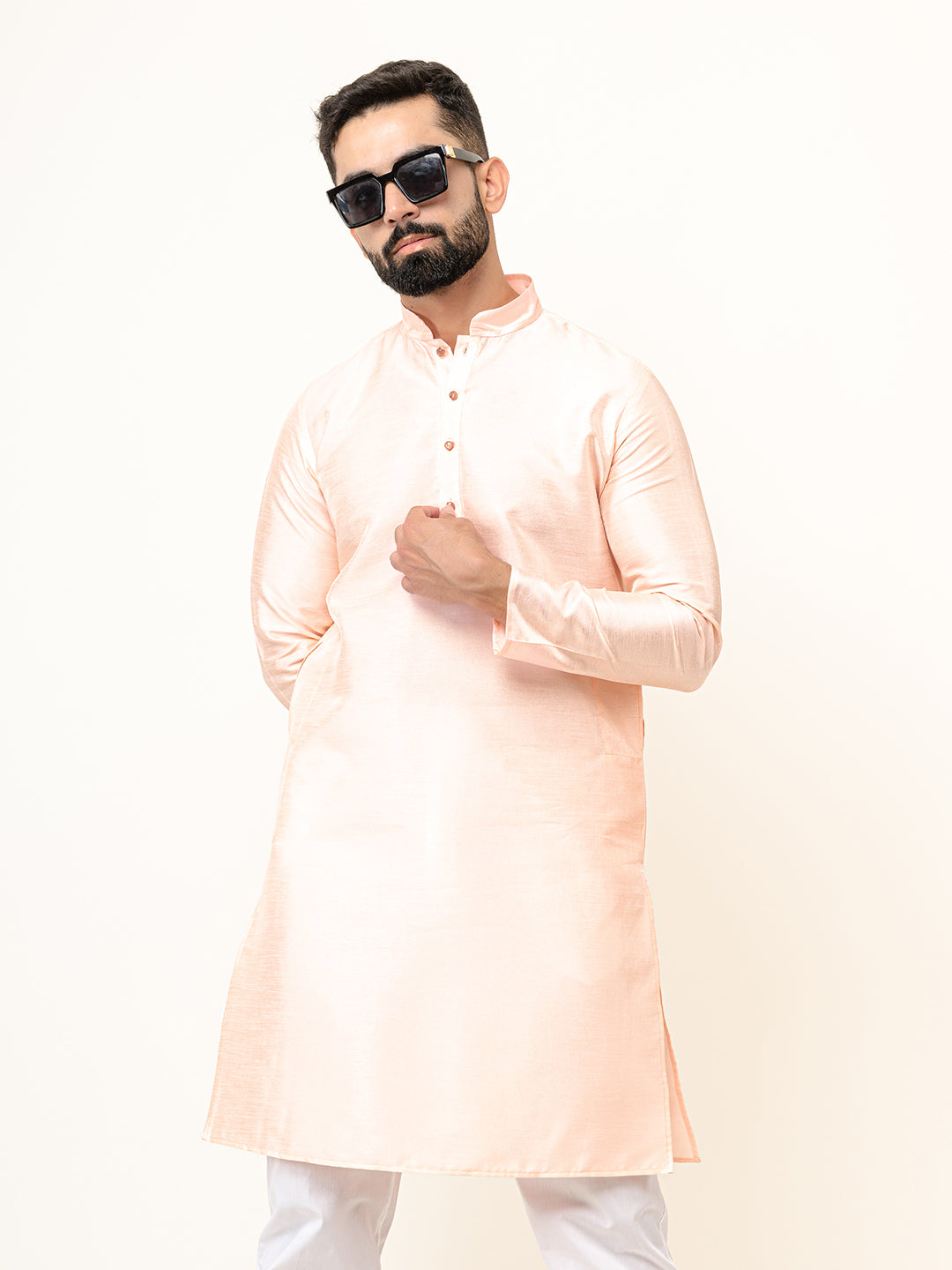 Peach Dupin Solid Kurta for Men