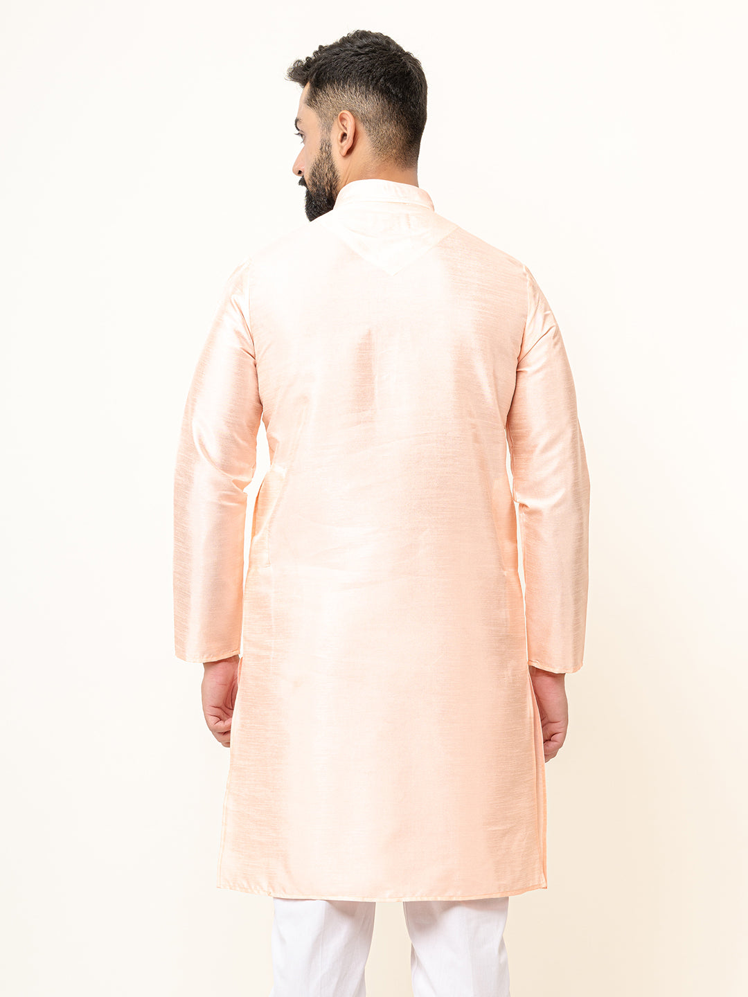 Peach Dupin Solid Kurta for Men