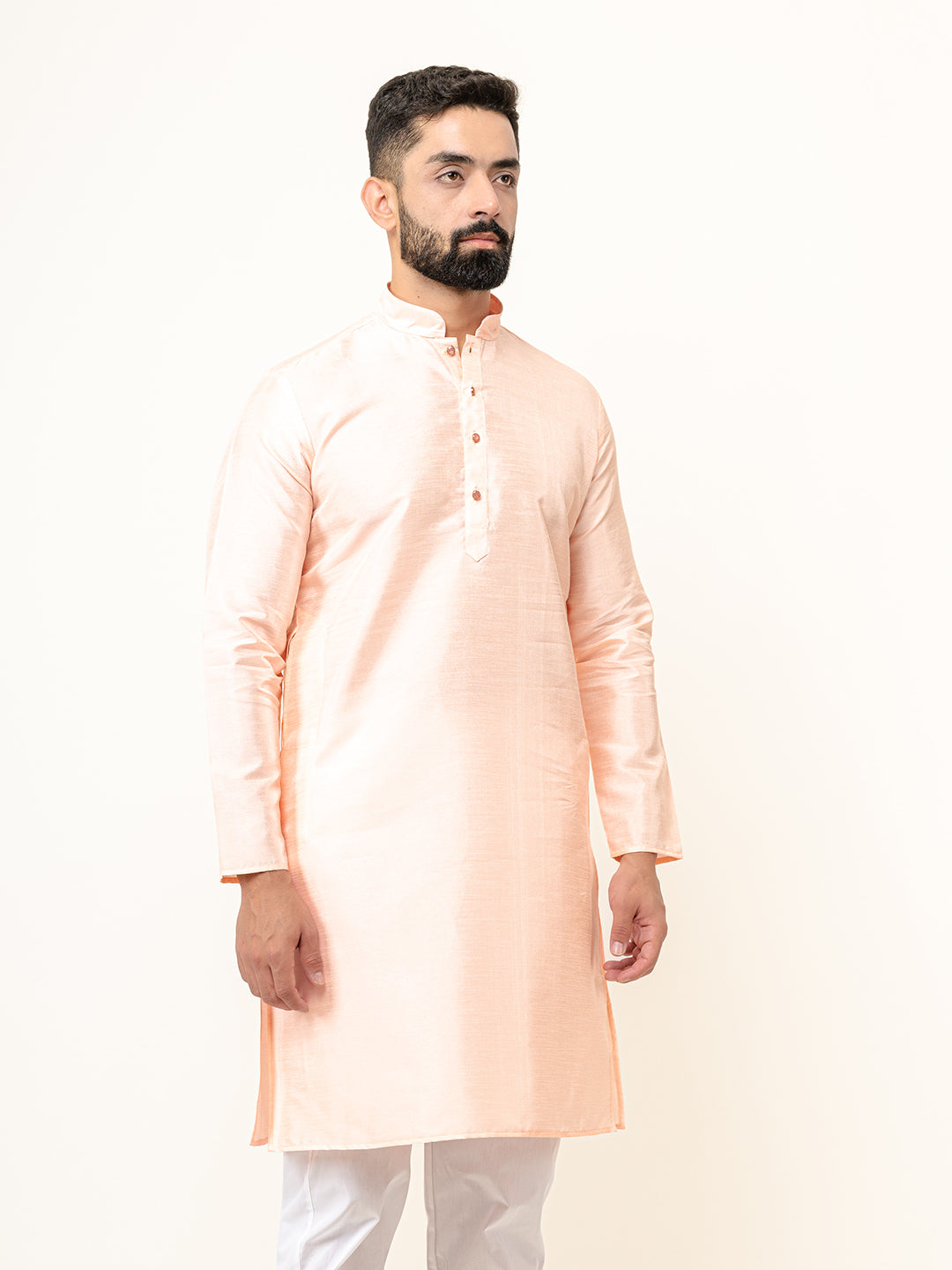 Peach Dupin Solid Kurta for Men