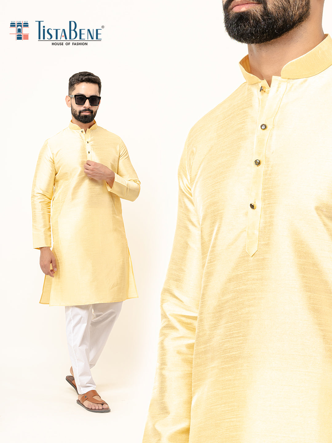 Light Yellow Dupin Solid Kurta for Men