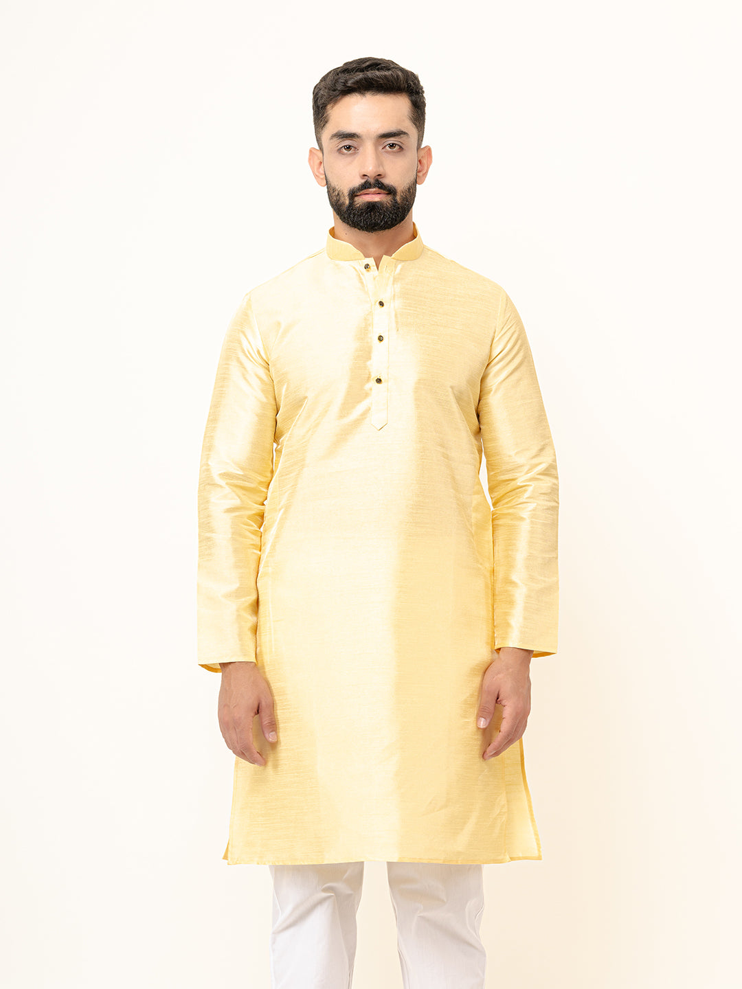 Light Yellow Dupin Solid Kurta for Men