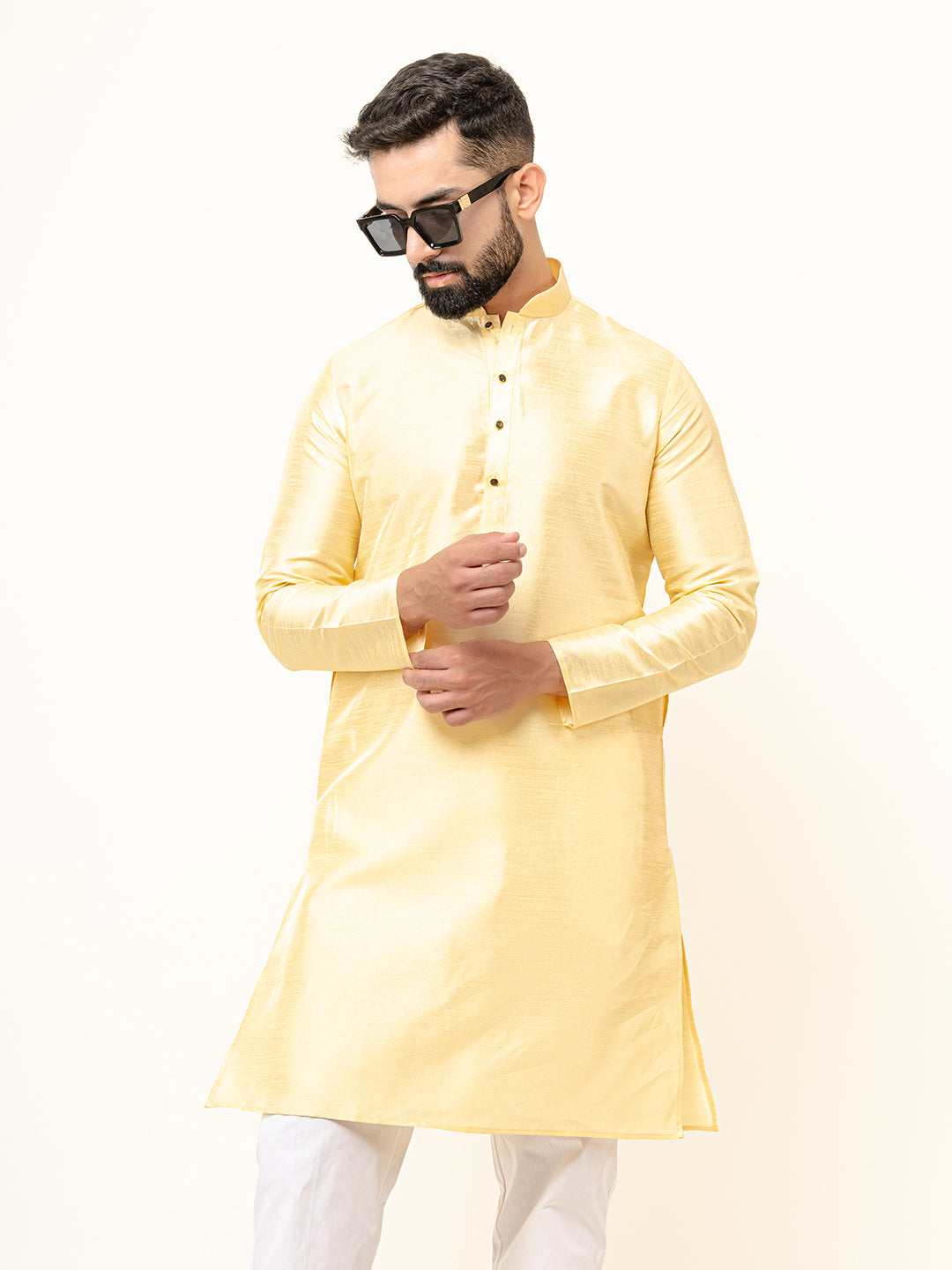 Light Yellow Dupin Solid Kurta for Men