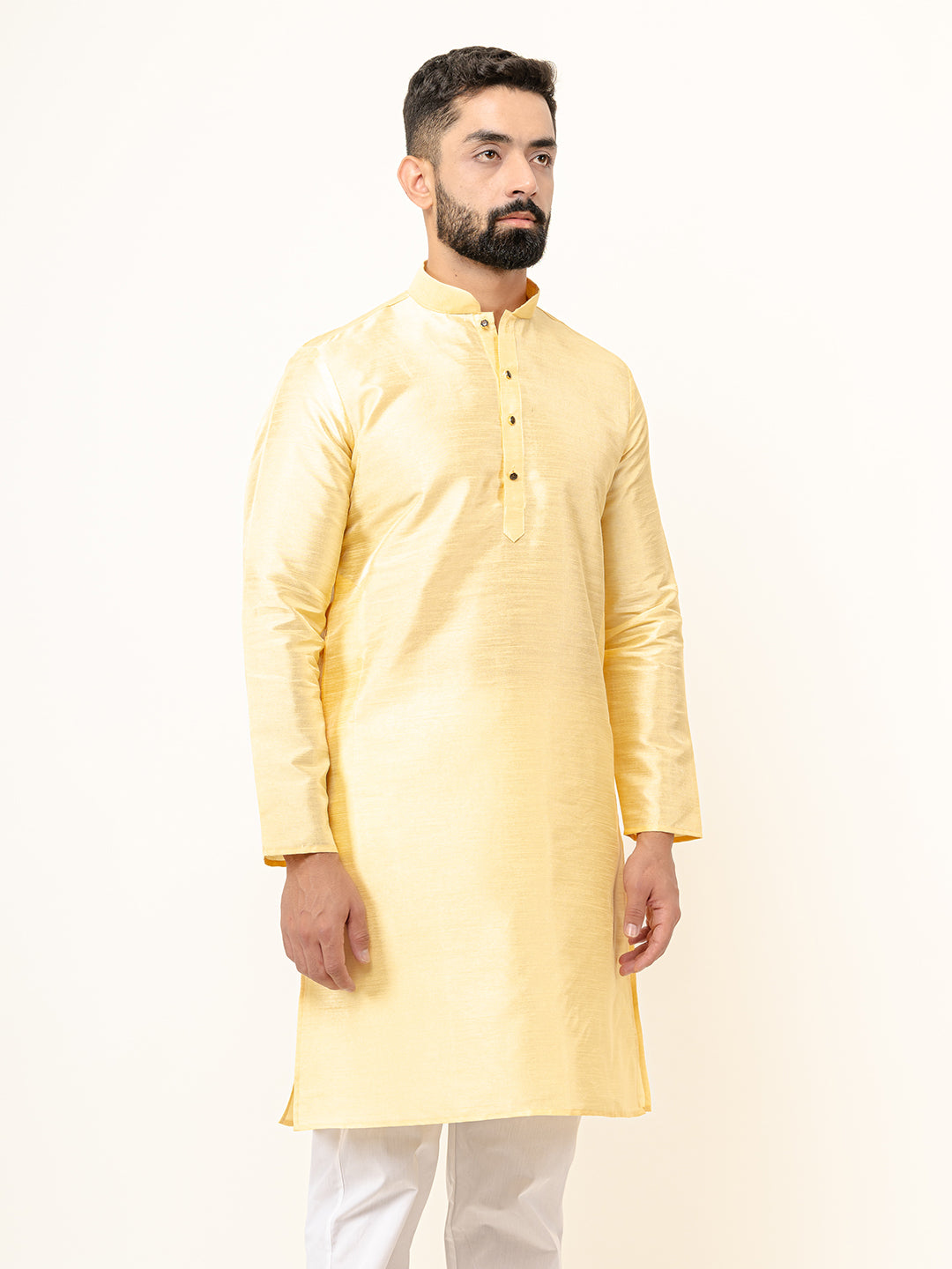 Light Yellow Dupin Solid Kurta for Men