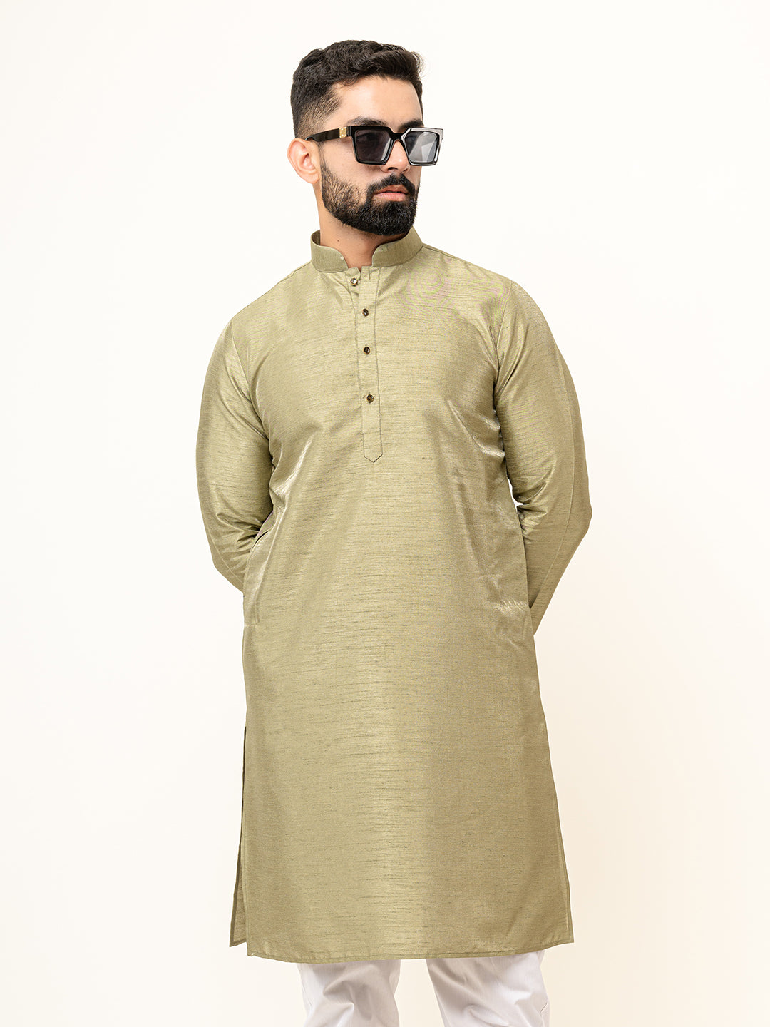 Olive Green Dupin Solid Kurta for Men