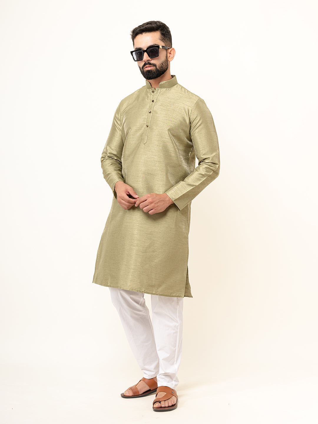 Olive Green Dupin Solid Kurta for Men