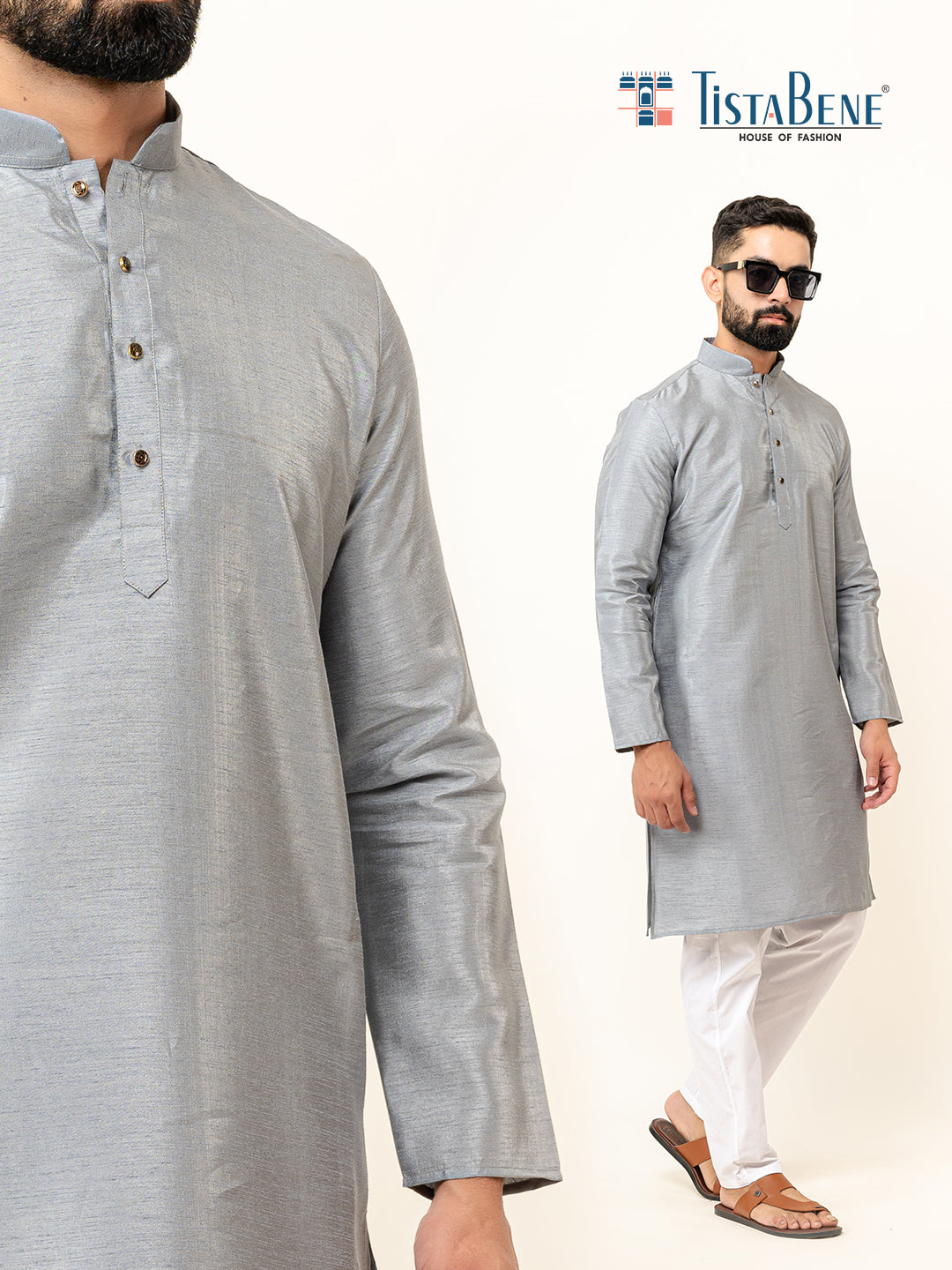 Grey Dupin Solid Kurta for Men