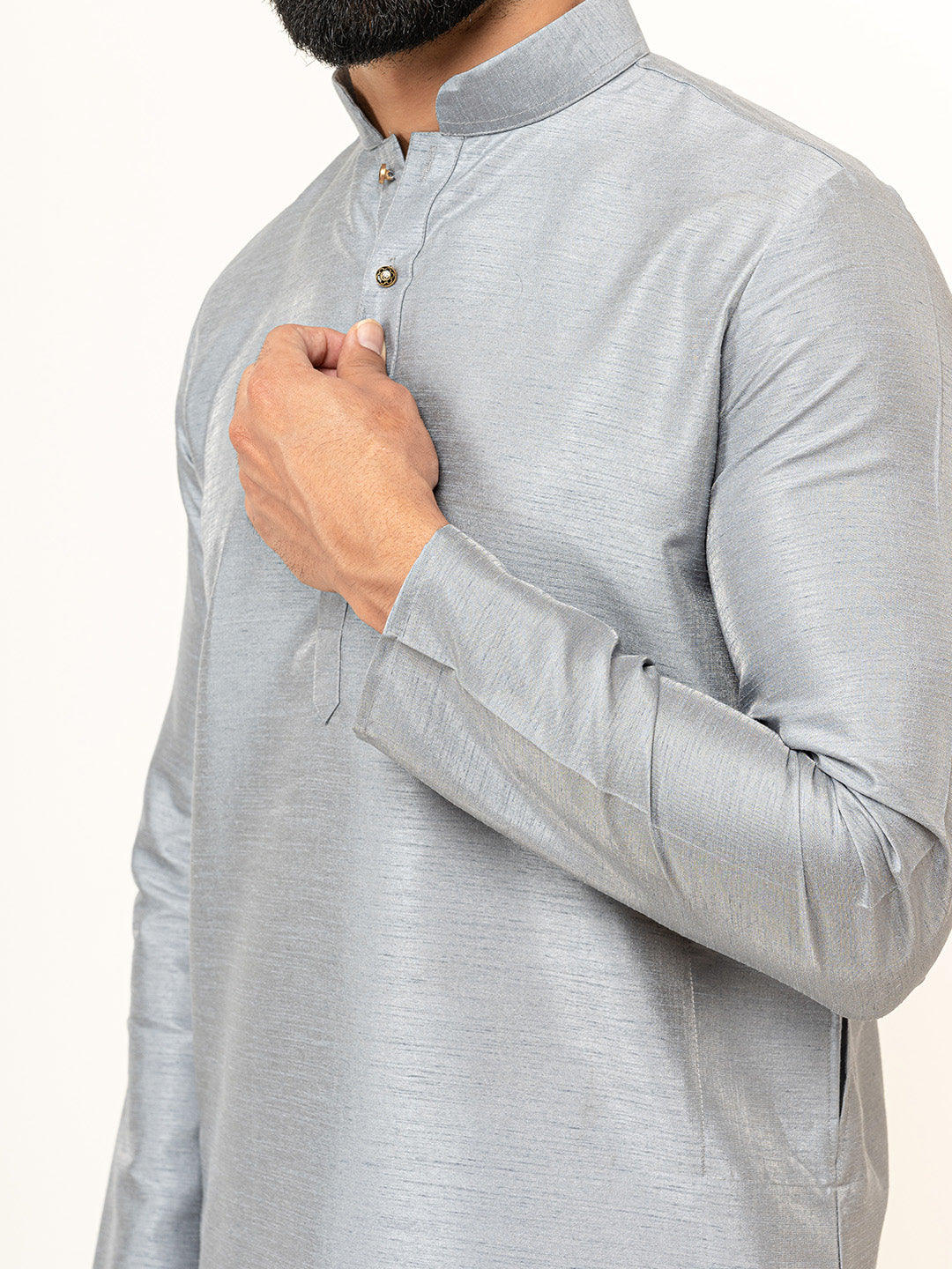 Grey Dupin Solid Kurta for Men