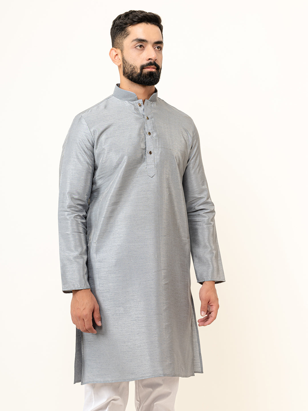 Grey Dupin Solid Kurta for Men