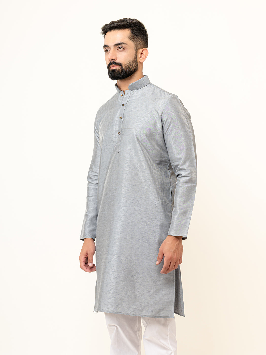 Grey Dupin Solid Kurta for Men