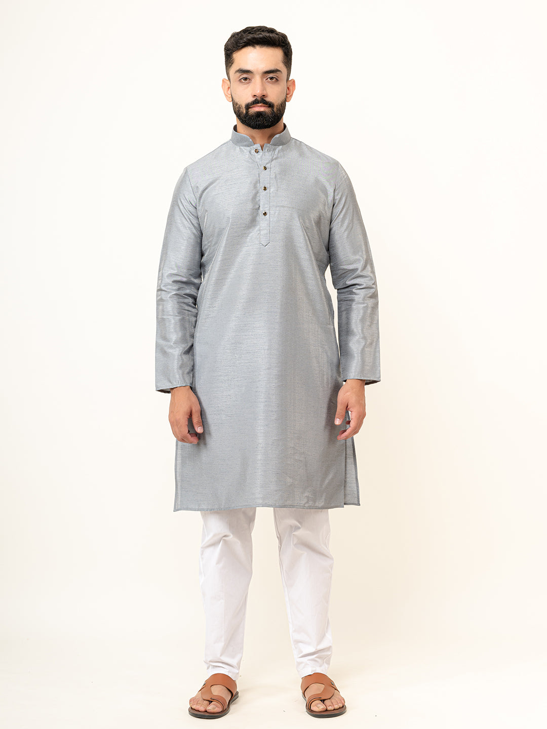 Grey Dupin Solid Kurta for Men