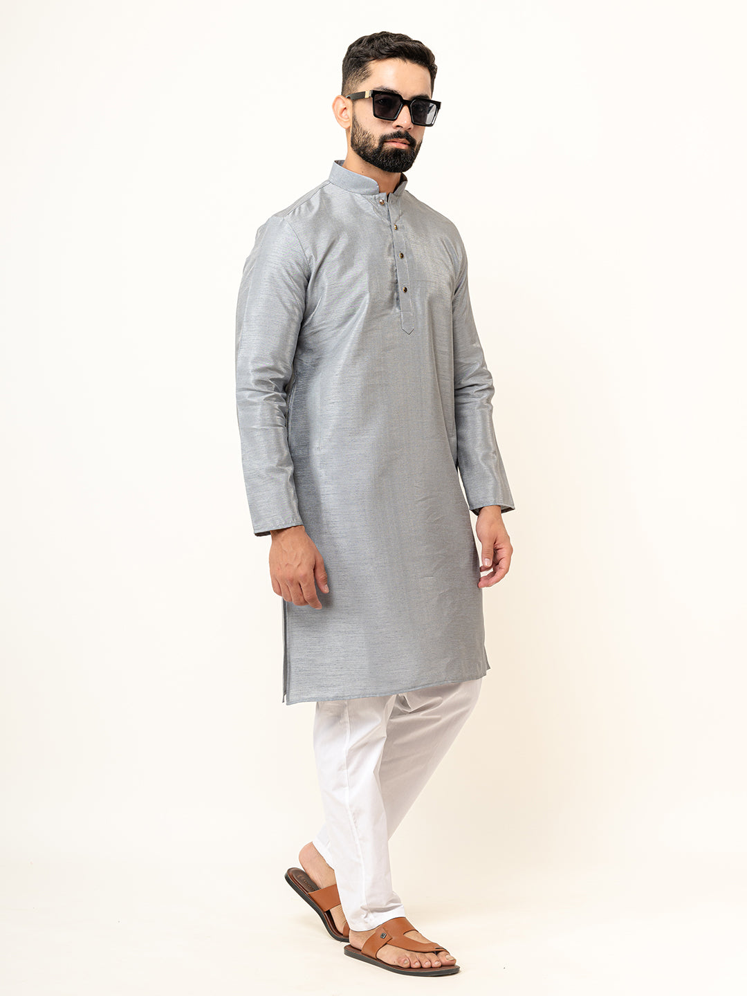 Grey Dupin Solid Kurta for Men