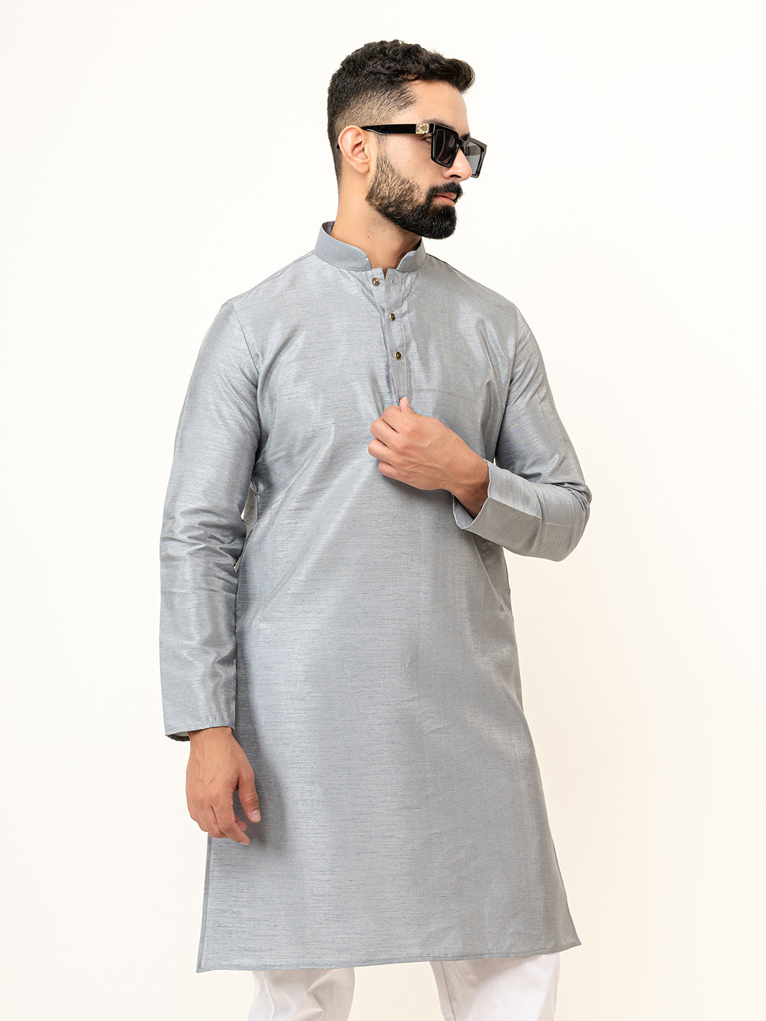 Grey Dupin Solid Kurta for Men