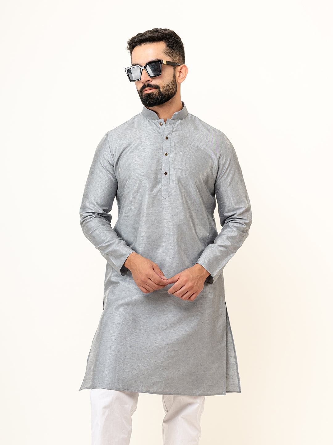 Grey Dupin Solid Kurta for Men