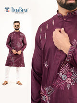 Aubergine Silk Embroidery Designer Kurta For Men