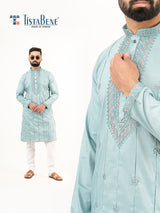 Cadet Blue Abstract SIlk Embroidered Kurta