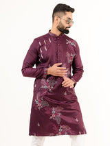 Aubergine Silk Embroidery Designer Kurta For Men