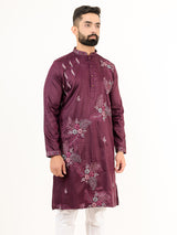 Aubergine Silk Embroidery Designer Kurta For Men