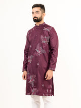 Aubergine Silk Embroidery Designer Kurta For Men