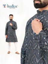 Black Embroidered Cotton Men's Kurta