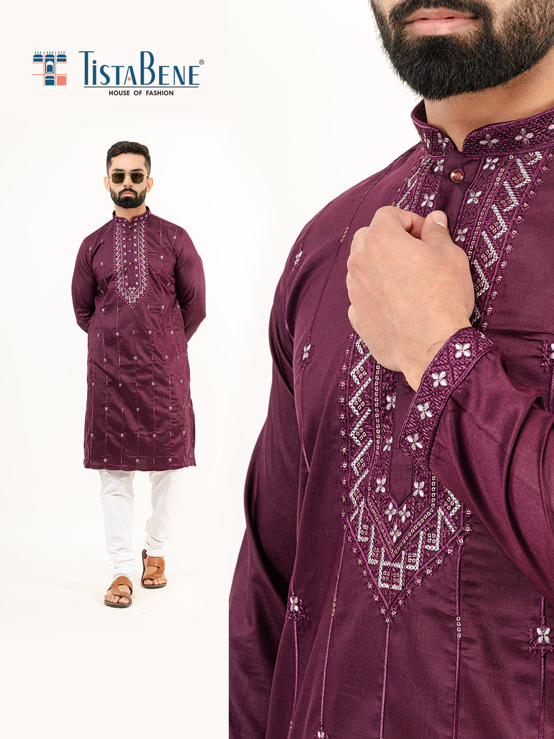 Wine Color Abstract Silk Embroidered Kurta