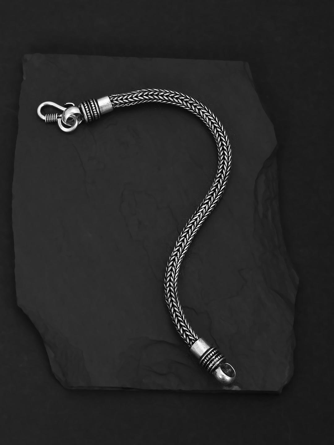 Classic Rope Design Oxidised Silver Plated Mens Bracelet