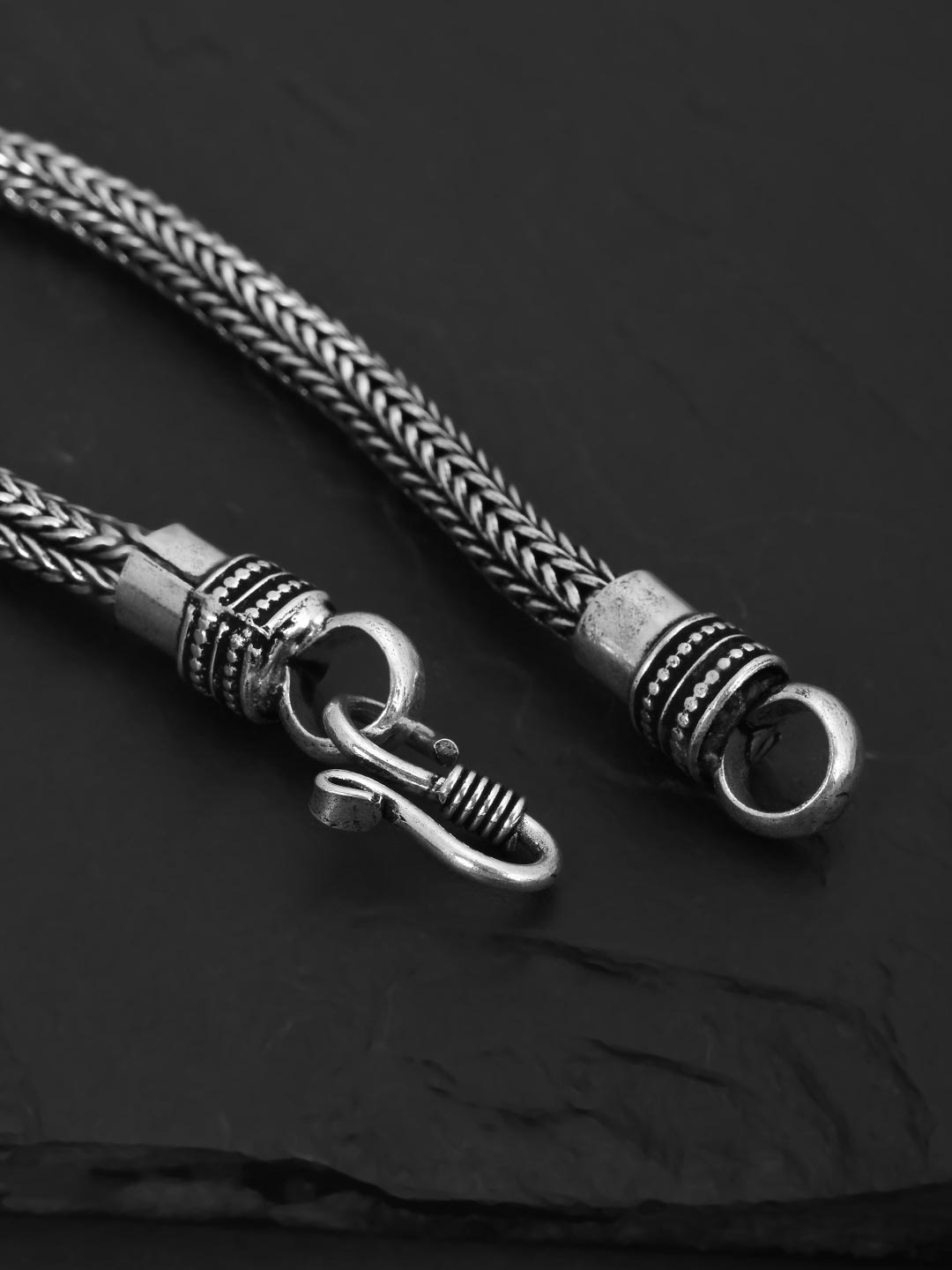 Classic Rope Design Oxidised Silver Plated Mens Bracelet