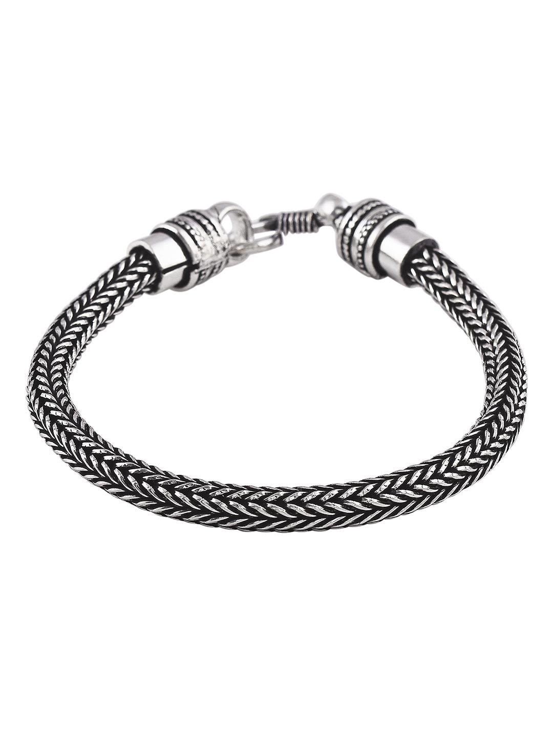 Classic Rope Design Oxidised Silver Plated Mens Bracelet