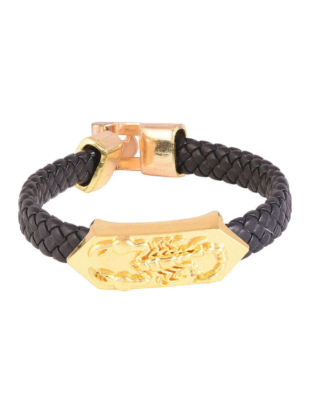 Golden Scorpio Design Black Band Mens Bracelet