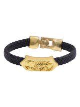 Golden Scorpio Design Black Band Mens Bracelet