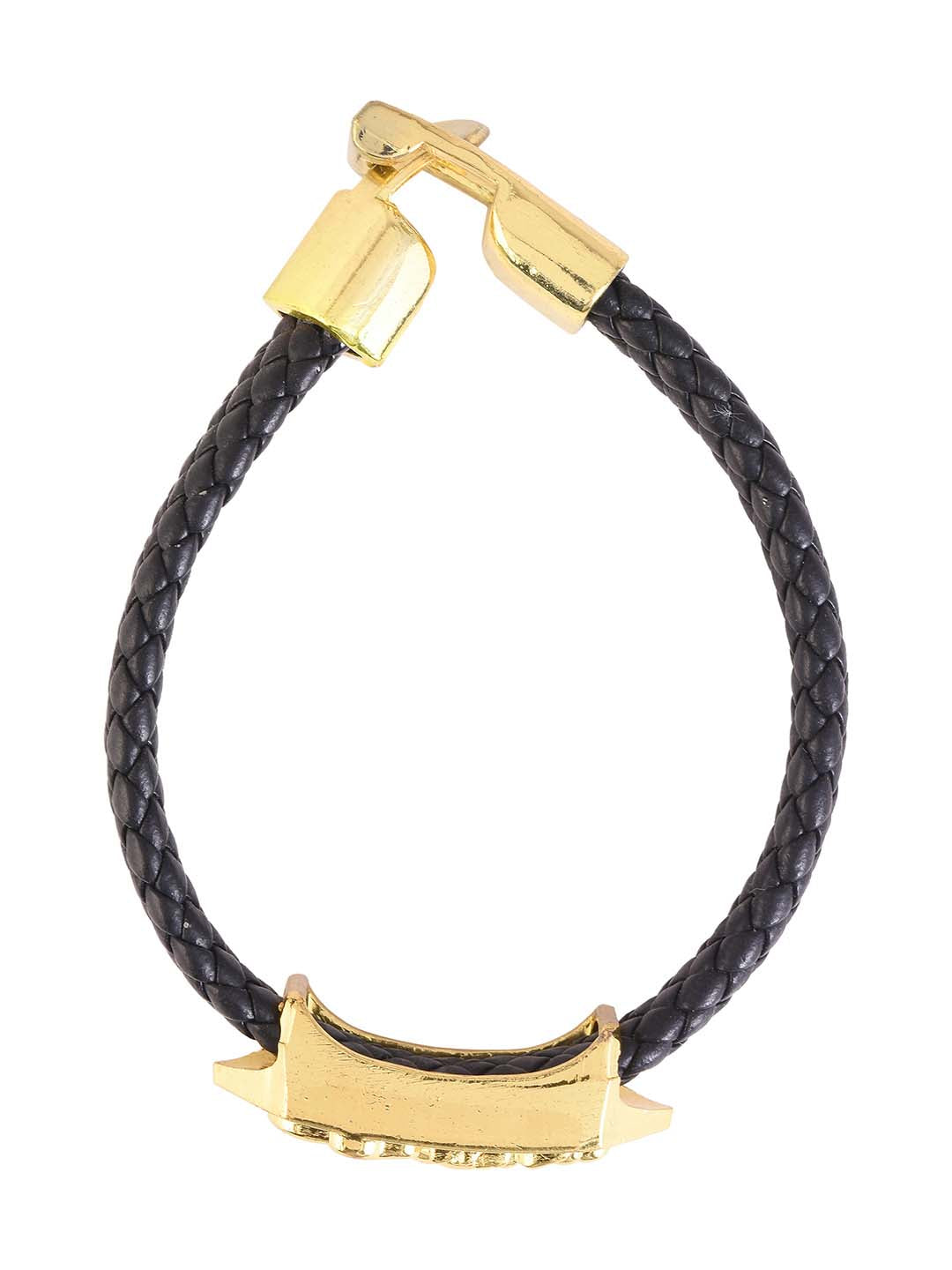 Golden Scorpio Design Black Band Mens Bracelet