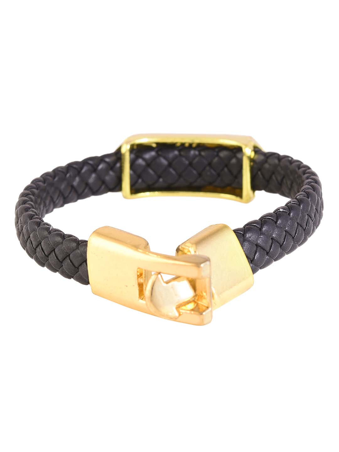 Golden Scorpio Design Black Band Mens Bracelet