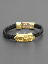 Golden Scorpio Design Black Band Mens Bracelet