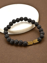 Arrow Black Beaded Elastic Mens Bracelet