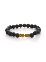 Arrow Black Beaded Elastic Mens Bracelet