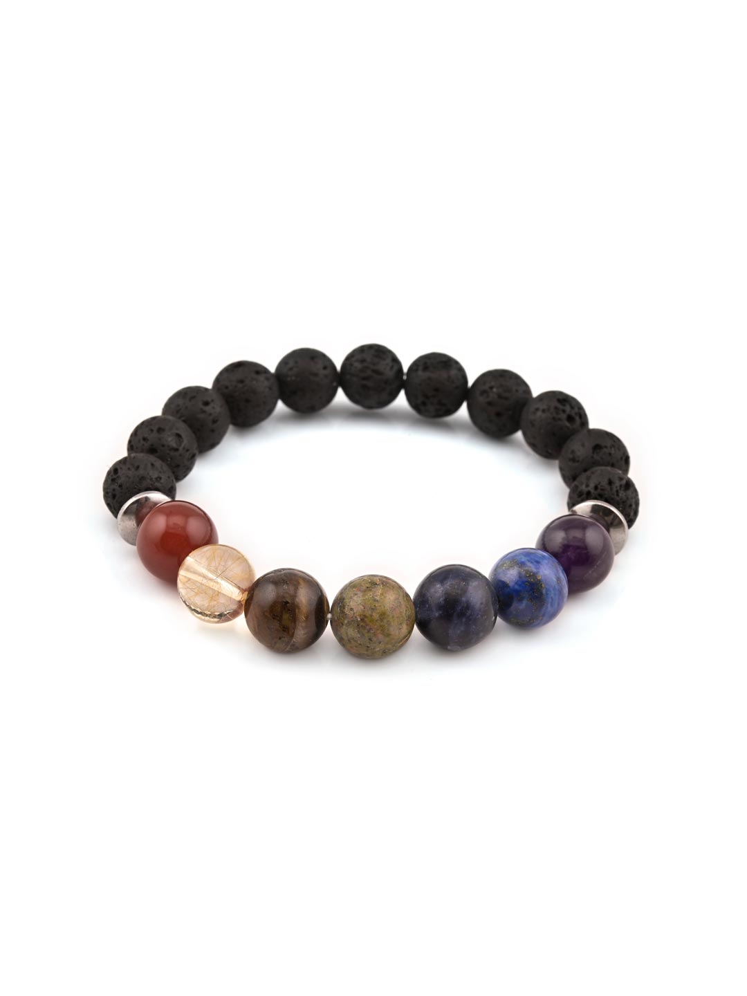 Classic Multi Colored Stones Elastic Mens Bracelet