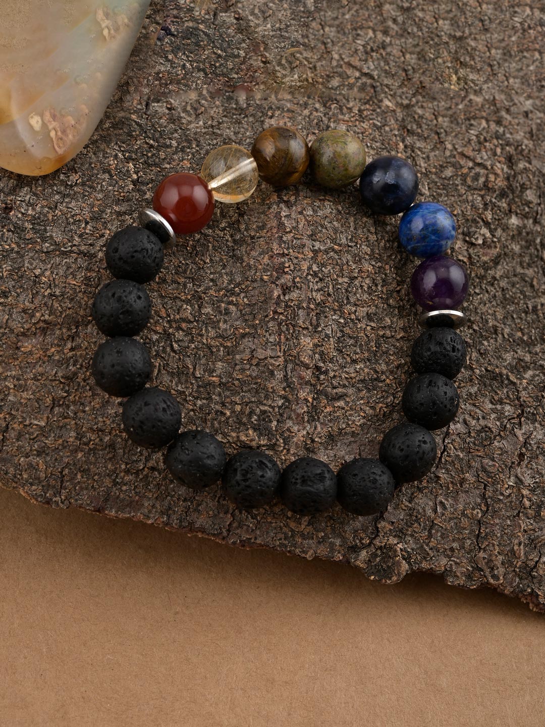 Classic Multi Colored Stones Elastic Mens Bracelet