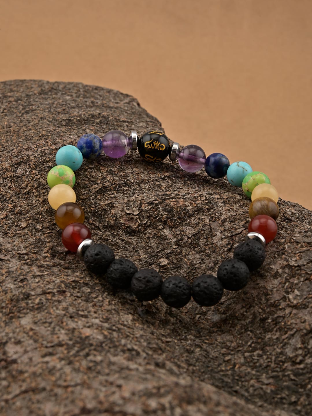 Classic  Multi Color Stones Mens Elastic Bracelet