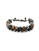 Classic Black Colored Stones Elastic Mens Bracelet