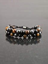 Classic Black Colored Stones Elastic Mens Bracelet