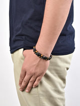 Classic Black Colored Stones Elastic Mens Bracelet