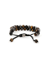 Classic Black Colored Stones Elastic Mens Bracelet