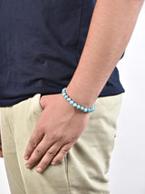 Classic  sky blue Colored Stones Elastic Mens Bracelet