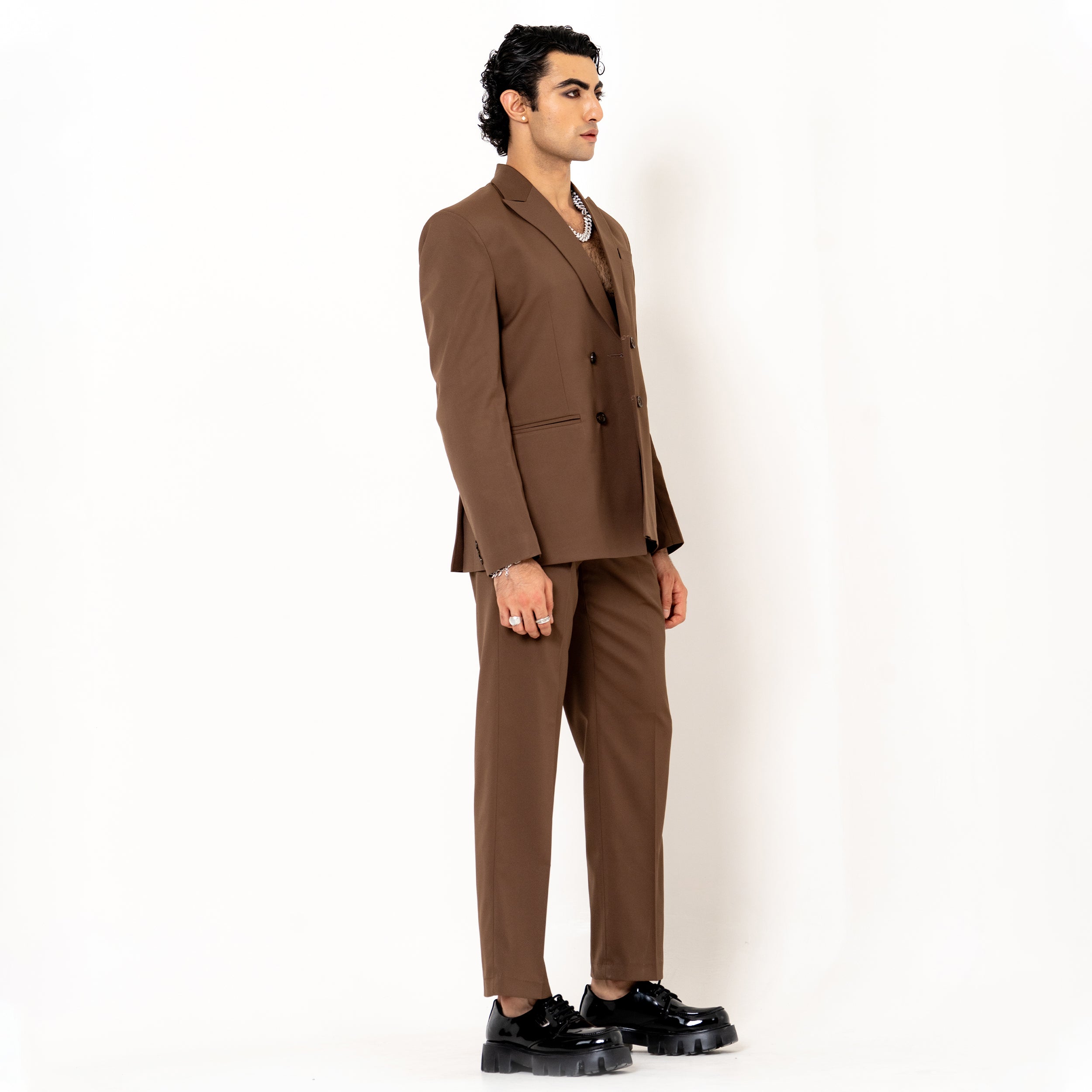 Brown Double Button Loose Fit Men's Suit