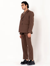 Brown Double Button Loose Fit Blazer