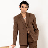 Brown Double Button Loose Fit Blazer