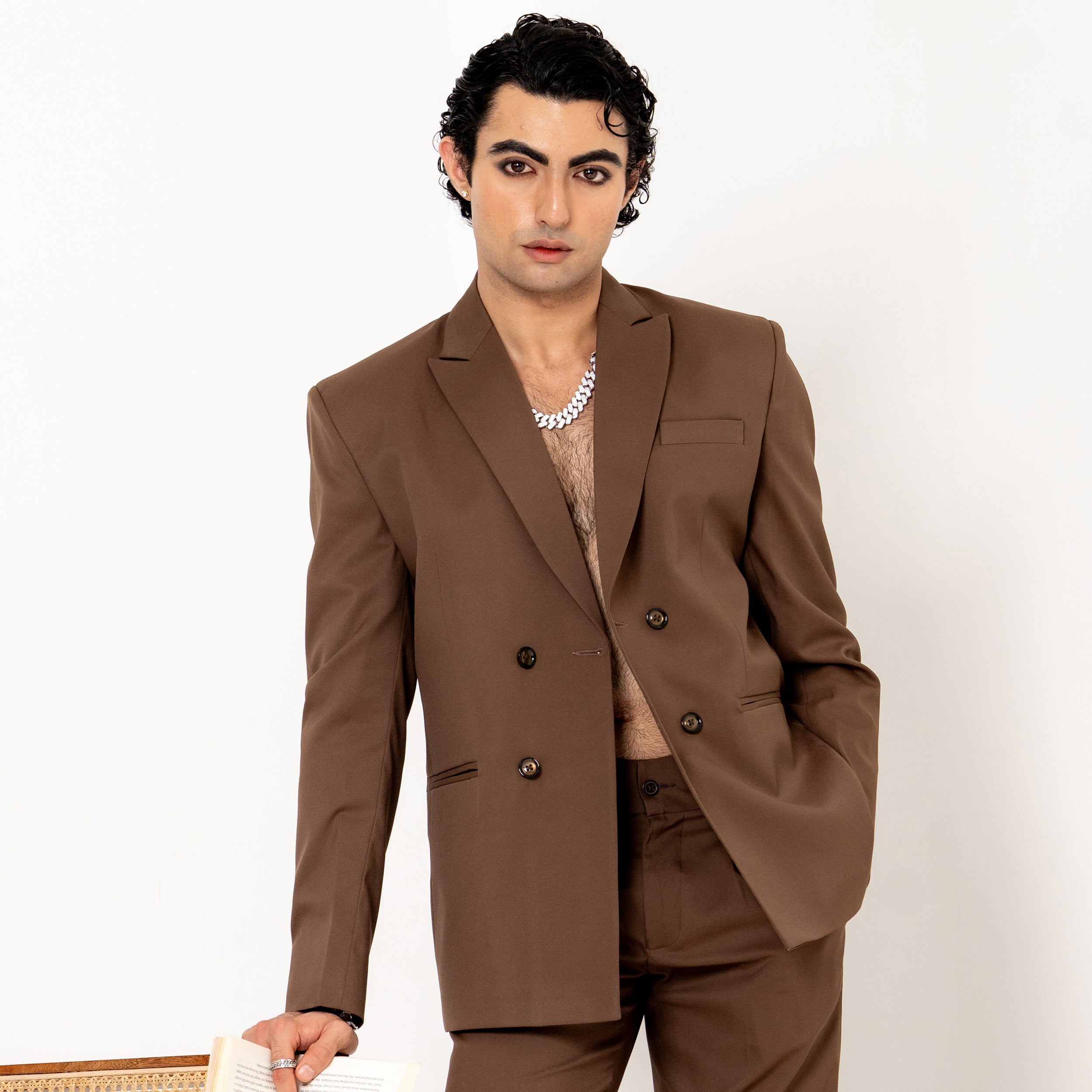 Brown Double Button Loose Fit Men's Suit