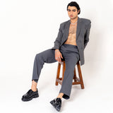 Dark Grey Double Button Loose Fit Men's Suit