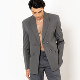 Dark Grey Double Button Loose Fit Men's Suit